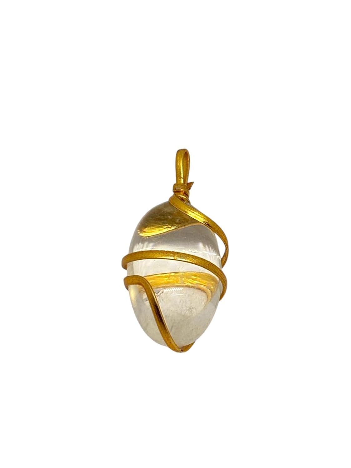 RUDRADIVINE Original Sphatik Pendant (1.5 Inch) – Natural Clear Crystal Quartz with Gold-Plated Wire Wrap | Spiritual Healing Stone Locket for Men & Women (15g)