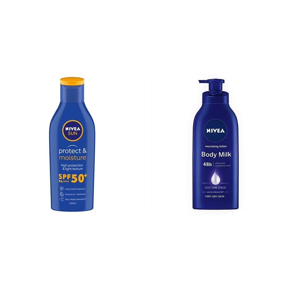 NIVEA Sun Lotion, SPF 50 125 ml & NIVEA Body Lotion for Very Dry Skin, Nourishing Body Milk600 ml