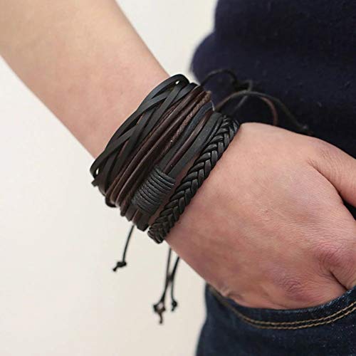 Shining Diva Fashion Multicolour Genuine Leather Stylish Bracelets for Men and Boys-(9870b, Set of 4)