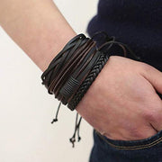 Shining Diva Fashion Multicolour Genuine Leather Stylish Bracelets for Men and Boys-(9870b, Set of 4)