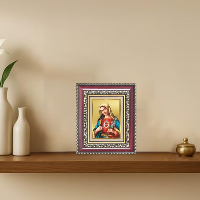 DIVINITI Mother Mary 24K Gold Plated Foil Wall and Tabletop Photo Frame for Home Décor, Prayer Room, Luxury Gifting | DG Frame 105 S1 (16x13.5 CM)