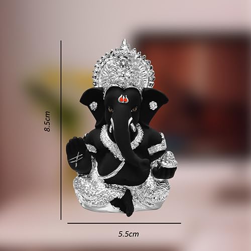 DIVINITI 999 Silver Plated Ganesha Idol for Home Decor Puja |Ganesh Idol for Home Decor Ganpati for Gift 3.5 inches |Ganesh Statue Gift for Office Desk Puja Room Figurine (8.89 x 5.08 cm) (Black)