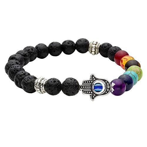 Shining Diva Fashion Natural Lava Stones Seven Chakra Evil Eye Charm Bracelet for Men (9373b)