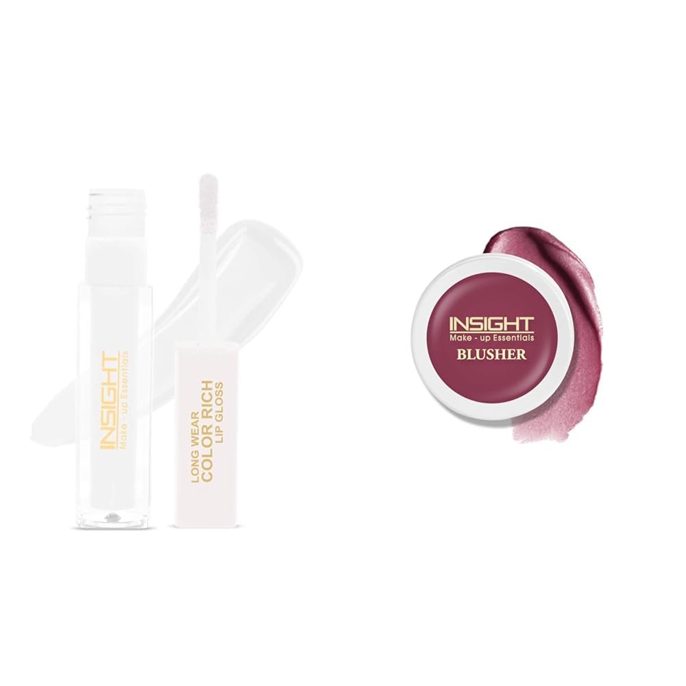 INSIGHT Long Wear Color Rich Lip Gloss, Glossy Finish - LG41-01&Insight Cosmetics Crème Blusher, Face Makeup, Dusty Rose, 3.5 gm(B-02=03)