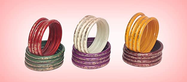 NMII Glass and Silk Thread Zircon Gemstone Bangle Set For Women/Girls