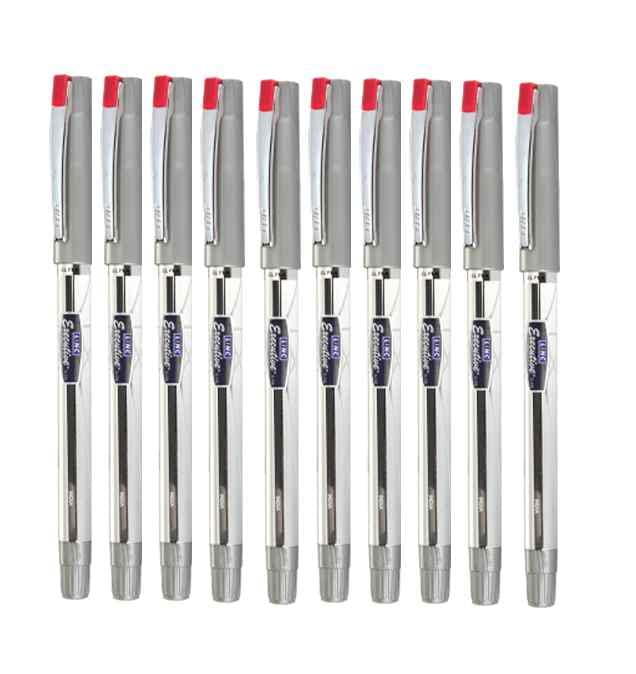Linc 0.55mm Executive SL-500 Gel Pen | Water-Proof Ink & Textured Grip (Red Ink, Pack of 10)