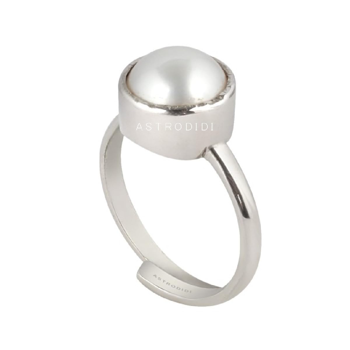 ASTRODIDI Original Certified Pearl Moti Stone Silver Plated Adjustable Ring (Stone Size 6-7 Carat) | Astrological Benefits and Healing Gemstone Ring for Men and Women