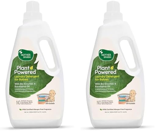 Mother Sparsh Plant Powered Baby Laundry Liquid Detergent With Bio - Enzymes and Eucalyptus Oil | Without Dyes & Optical Brighteners -1 Litre (Pack of 2)