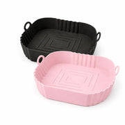 E-COSMOS® Square Silicone Air Fryer Liners (Set of 2), 8-Inch Reusable Nonstick Baking Trays with Handles,Heat Resistant Air Fryer Oven Accessories, Multicolor