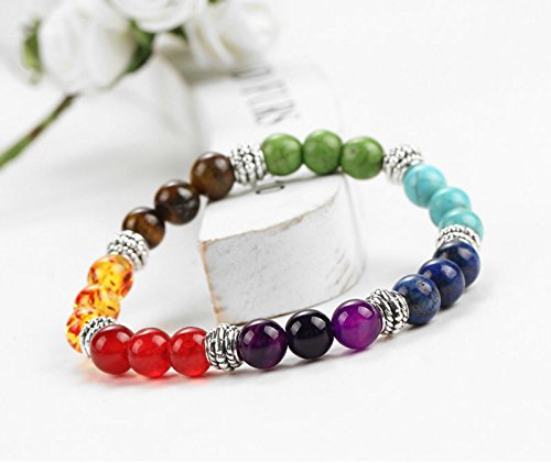 Shining Diva Fashion Spiritual 8mm Lava Rock Beads with 7 Chakra Evil Eye Stylish Unisex Bracelet