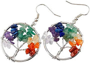ASTRODIDI Natural 7 Chakra Stones Agate Multicolor Handcrafted Light Weight Round Tree Style Earring Rainbow Tree Reiki Gemstones Agate Hoop Earring