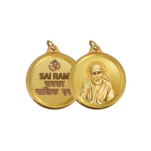 DIVINITI 24K Gold Plated Double-Sided Religious Pendant with Premium Gift Box, Spiritual Locket for Men & Women, Devotional Jewellery for Gifting & Everyday Wear | Sai Baba & Om-1
