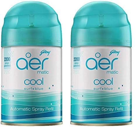 Godrej aer Matic Refill - Automatic Room Fresheners | Cool Surf Blue | 2200 Sprays Guaranteed | Lasts up to 60 days (210ml) (Pack of 2)