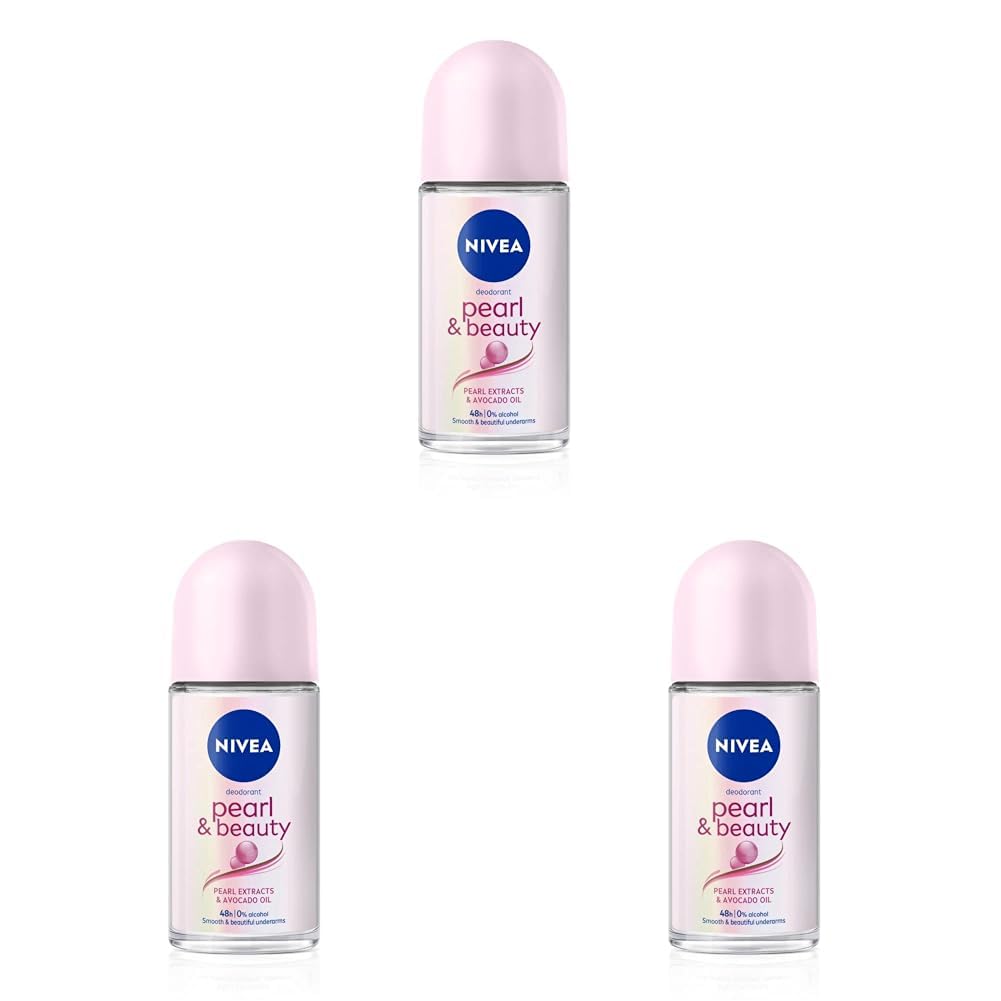 NIVEA Pearl and Beauty 50ml Deo Roll On | With Pearl Extracts & Avocado Oil| 48 H Smooth & Beautiful Underarms| 0% Alcohol | For Women (Pack of 3)