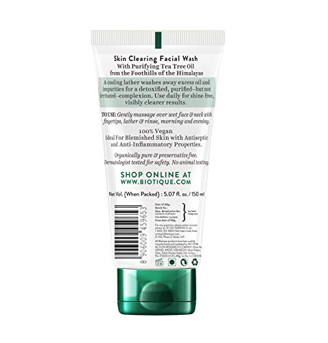 Biotique Tea Tree Skin Clearing Face Wash | Acne & Pimple Treatment Face Wash | Helps Control Oil, Reduce Blemishes & Prevent Breakouts | Enriched with 100% Botanical Extracts | 150ml