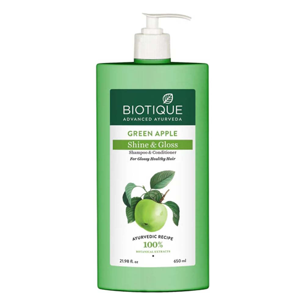Biotique Green Apple Shine & Gloss Shampoo & Conditioner| Promotes Healthy, Shiny and Glossy Hair | Nourishes Scalp | Makes Hair Soft & Smooth |100% Botanical Extracts| All Skin Types | 650ml