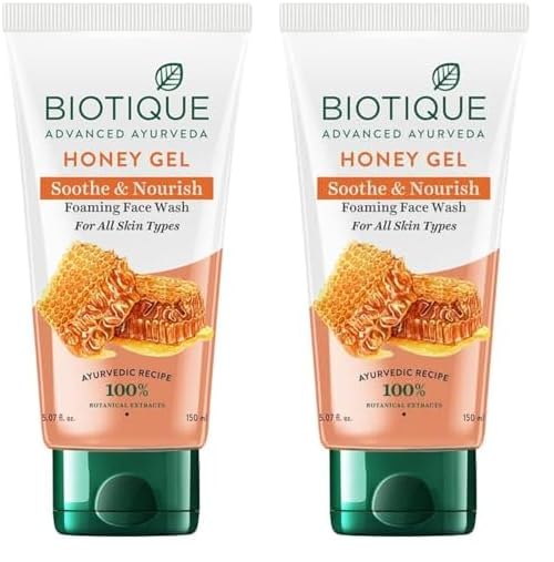 Biotique Honey Gel Soothe & Nourish Foaming Face wash | Soap Free Formula | Reduce Dryness | 100% Botanical Extracts | Suitable for All Skin Types | 150ml (Pack of 2)