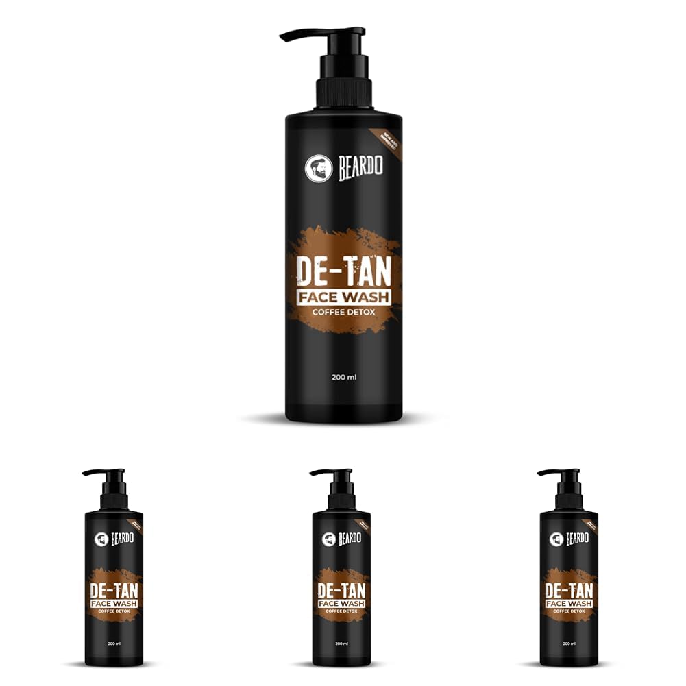 BEARDO DeTan Face Wash for Men, 200ml | Coffee Facewash, Aloe Vera, Vitamin E | Helps to Reduce Tan | Exfoliates & Hydrates for Smooth & Oil Free Skin (Pack of 4)