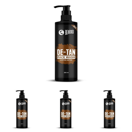 BEARDO DeTan Face Wash for Men, 200ml | Coffee Facewash, Aloe Vera, Vitamin E | Helps to Reduce Tan | Exfoliates & Hydrates for Smooth & Oil Free Skin (Pack of 4)