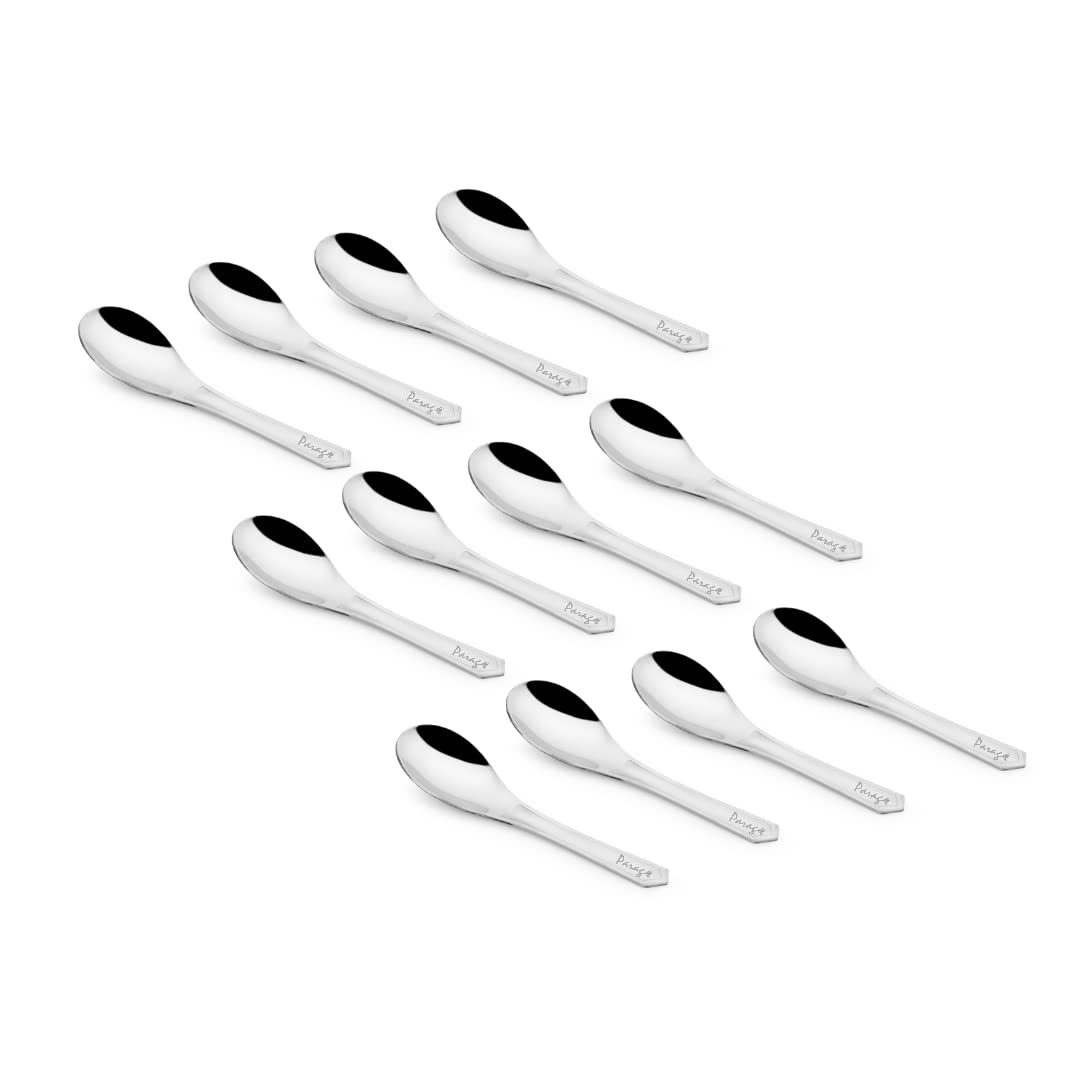 Parage 12 Pieces Stainless Steel Small Spoons for Container/Spice Jars | Masala Spoons | Small Spoon for Spices | Spoon Set | 12 mini | Length 9 cm | Silver