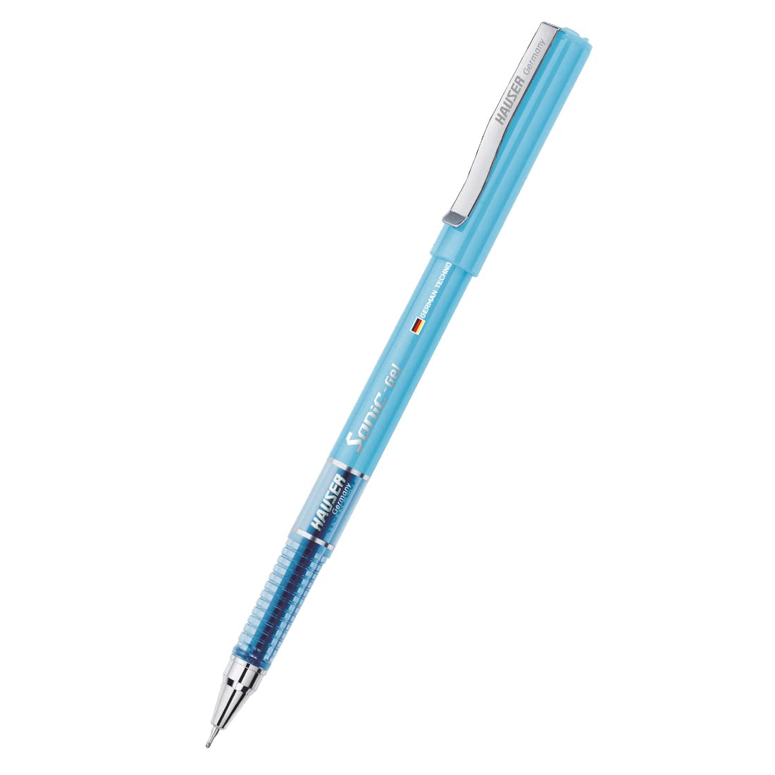 Hauser Sonic Gel Pen Box | Attractive Foiled Body | Stylish Metal Clip | Refillable & Waterproof Gel Ink | German Technology For Smooth & Effortless Writing | Blue Ink, Set Of 10 X 5 Pack