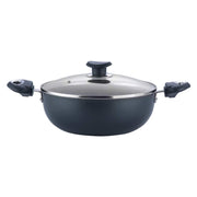 Vinod Marbilo Aluminium Black Non-Stick Deep Kadai with Glass Lid- 24 cm, 3.1 L (Induction Friendly)