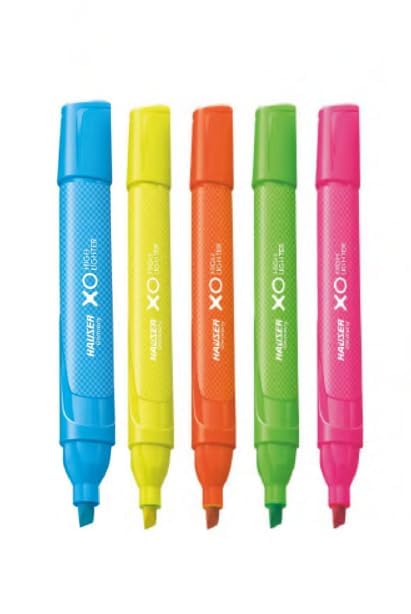 Hauser XO Highlighter | Set of 5 Fluorescent Colours | Triangle Shaped Body for Easy Grip