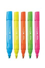 Hauser XO Highlighter | Set of 5 Fluorescent Colours | Triangle Shaped Body for Easy Grip