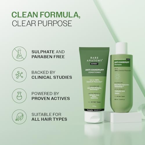 Bare Anatomy Anti Dandruff Shampoo & Hair Conditioner Combo | Helps Manage Flakes, Moisturizes & Reduces Frizz | 250 ml + 175 gm