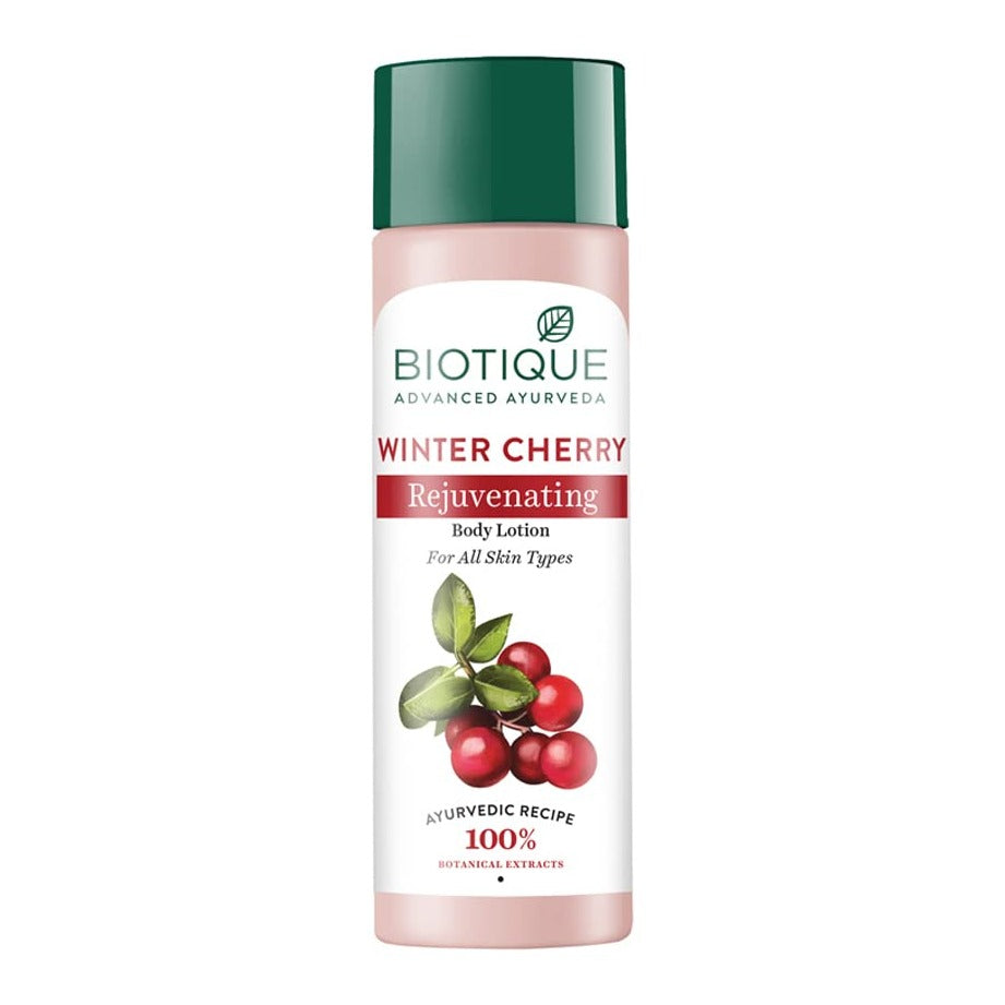 Biotique Winter Cherry Rejuvenating Body Lotion | Moisturizes and Hydrates the Skin | Prevents Ageing, Wrinkles and Dark Spots| 100% Botanical Extracts| Suitable for All Skin Types | 120ml