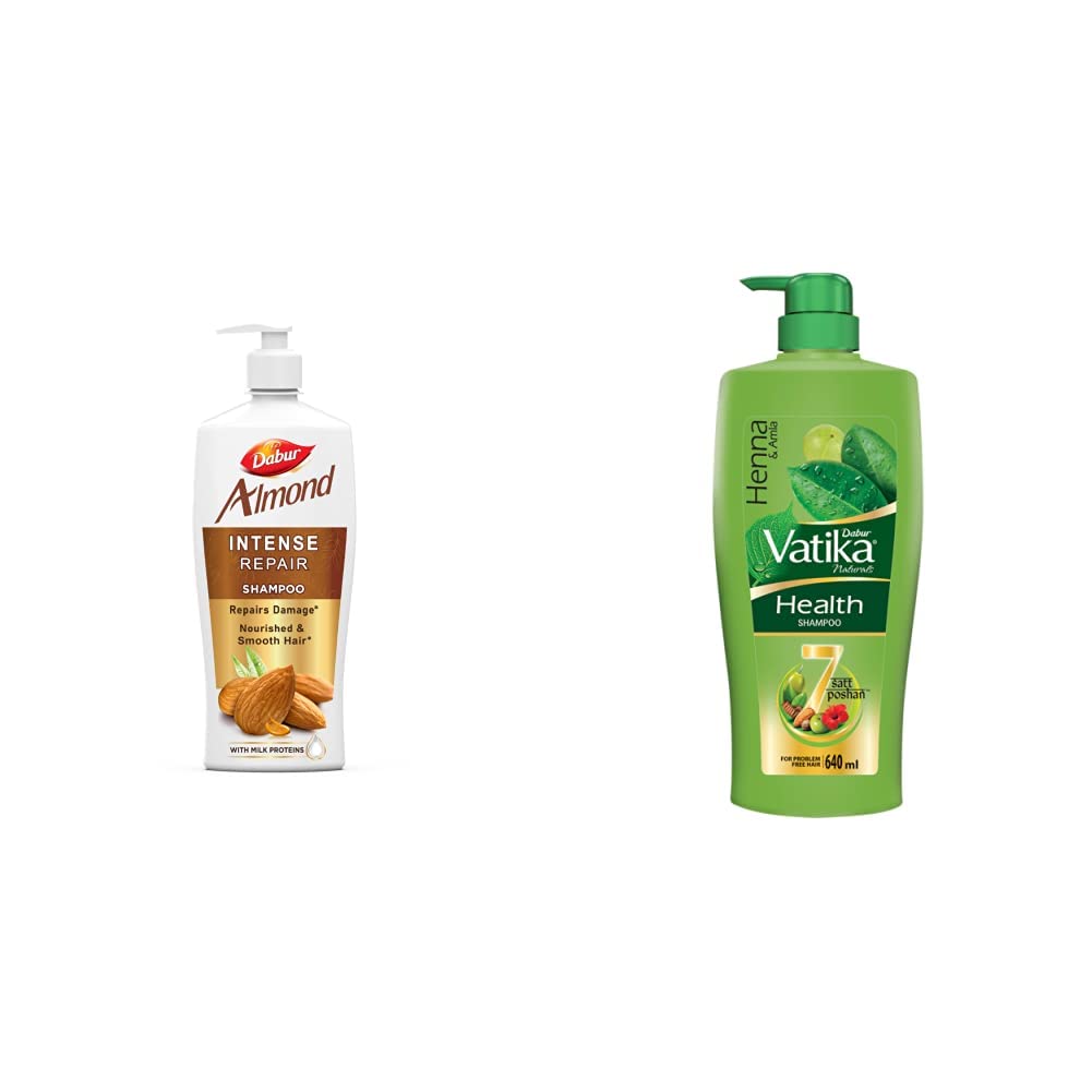 Dabur Almond Shampoo - With Almond-Vita Complex & Milk Extracts for Dull, Dry and Weak Hair - 650 ml & DABUR Vatika Health Shampoo, 640ml