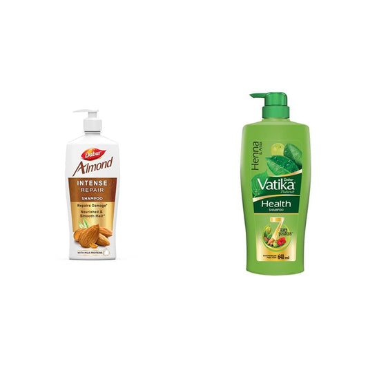 Dabur Almond Shampoo - With Almond-Vita Complex & Milk Extracts for Dull, Dry and Weak Hair - 650 ml & DABUR Vatika Health Shampoo, 640ml