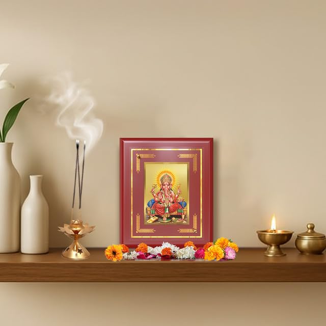 DIVINITI Lord Ganesha | Vighnaharta & Lord of Wisdom Tabletop and Wall Frame in 24K Gold Plated Foil