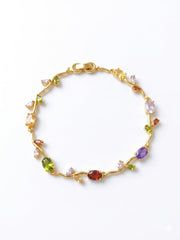 NMII 18K Gold Plated Tulip Chain Bracelet For Women & Girls | Anti Tarnish Alloy Kada | Zircon Diamond Tennis Charm Link | Floral Leaf Design | Stylish Daily Party Wedding Jewelry Gift - Pack Of 1