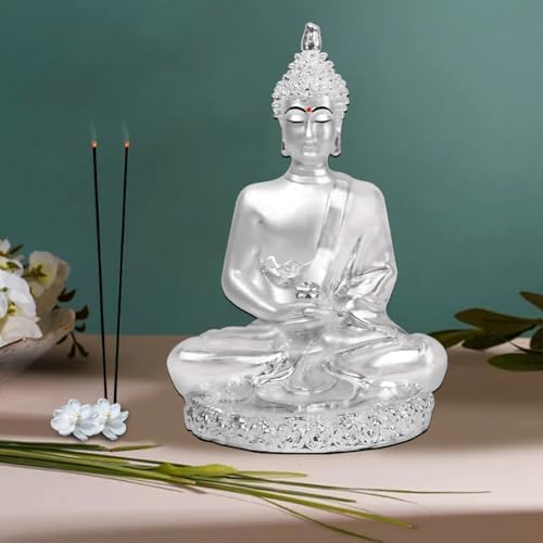 DIVINITI Buddha Idol for Home Decor Showpiece 999 Silver Plated Statue of Buddha Meditation Ji Murti for Puja Room, Festival Gift Lord Figurine Peace & Positivity (8 X 6 CM)
