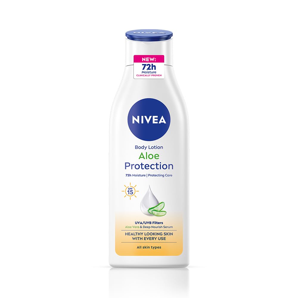 NIVEA Aloe Protection Body Lotion 200 ml | With Hyaluronic Acid & 72Hr Hydration | SPF 15 | Aloe Vera Extracts | Deep Moisture Serum | For Men & Women | All Skin Types