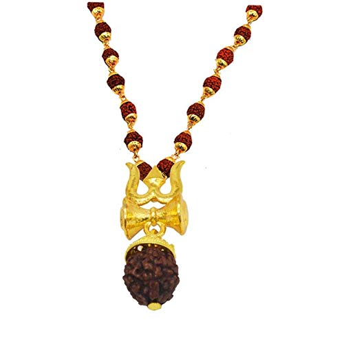 ASTRODIDI Brass Lord Shiva Rudraksha Trishul Damru Shiv Kavach Pendant