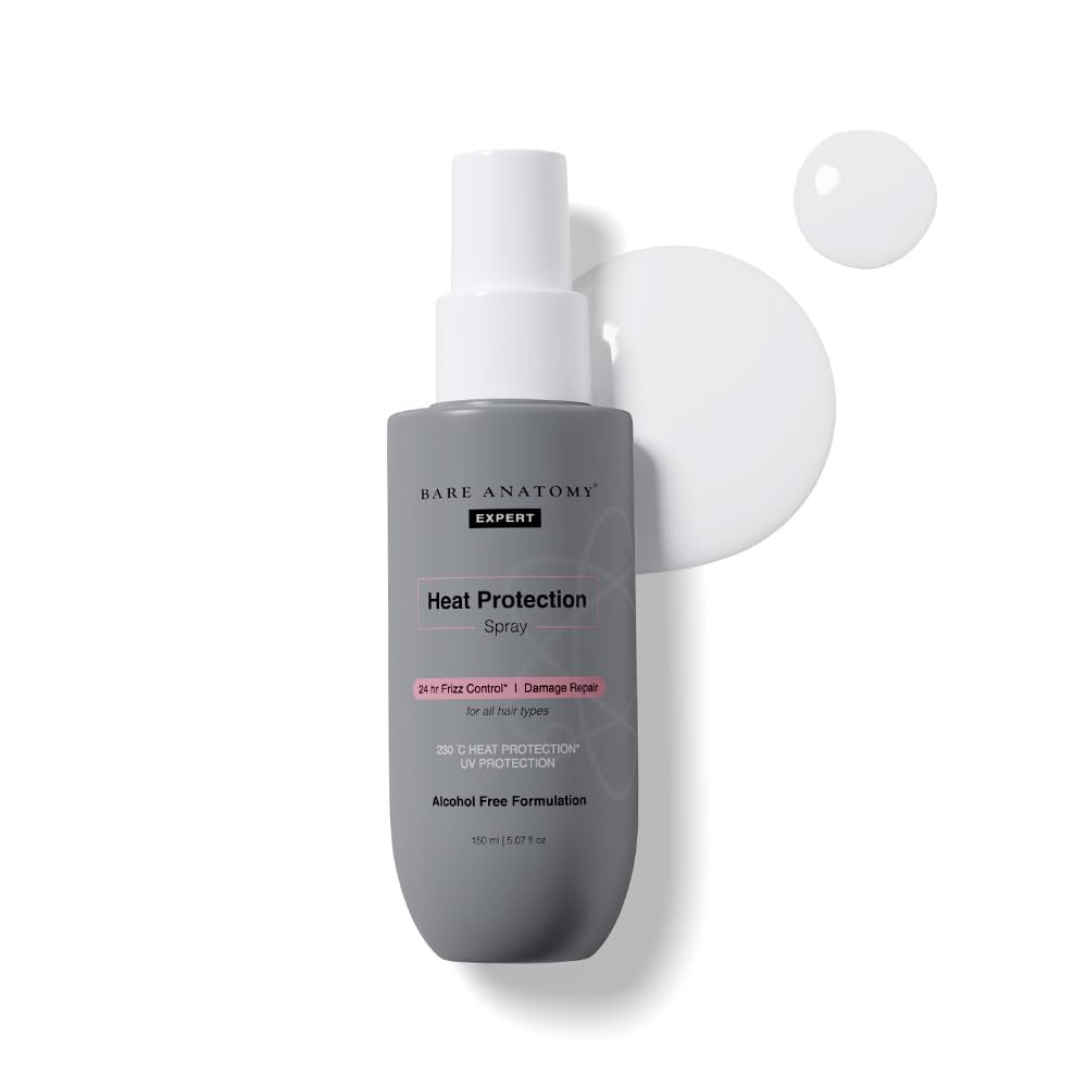 Bare Anatomy Heat Protection Spray Serum| Controls Frizz for up to 24 Hrs | Vitamin E, Pea Protein & Veg Keratin Enriched | Paraben Free | For Women & Men | Vegan |230 °C Heat Protection 150 ml