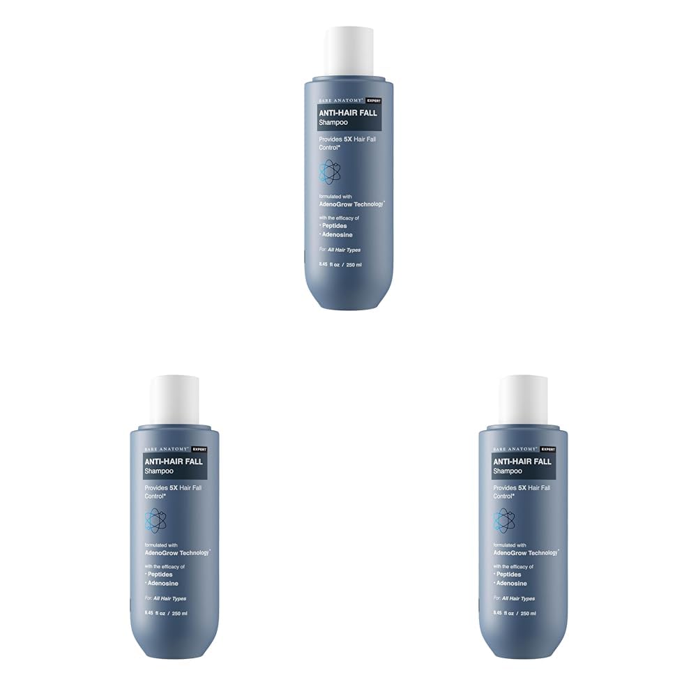 Bare Anatomy Anti-Hair Fall Shampoo 250ml (Pack of 3) | Hair Fall Control Shampoo with Adenosine & Peptides | Strengthens Roots & Reduces Breakage | Sulphate & Paraben Free | Unisex