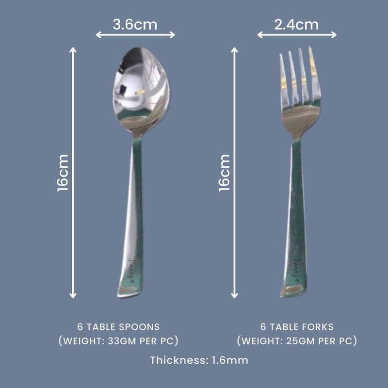 Parage Stainless Steel Spoon Set & Fork Set 12 Pieces for Tea, Coffee, Sugar, Condiments & Spices - Set of 12 Contains Spoons Set of 6 Spoon and Fork Set of 6, Mirror Polished