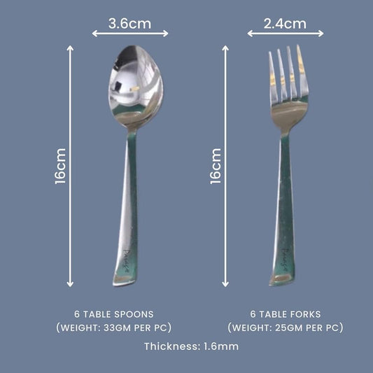 Parage Stainless Steel Spoon Set & Fork Set 12 Pieces for Tea, Coffee, Sugar, Condiments & Spices - Set of 12 Contains Spoons Set of 6 Spoon and Fork Set of 6, Mirror Polished