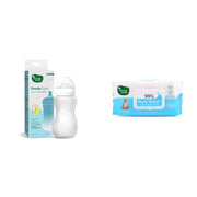 Mother Sparsh FeedoCare 260ml Wide Neck Baby Feeding Bottle, Plant Powered Natural Baby Liquid Cleanser and 99% Pure Water (Unscented) Baby Wipes with Lid I Natural Plant Made Cloth