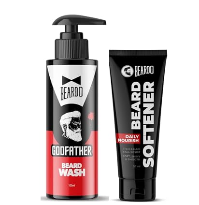 Beardo Beard Softener 50g with GodFather Beard Wash 100ml | Beard Conditioner Cream, Beard Shampoo for Men, Soft Smooth Beard Care, Men Grooming Combo (Pack of 2)