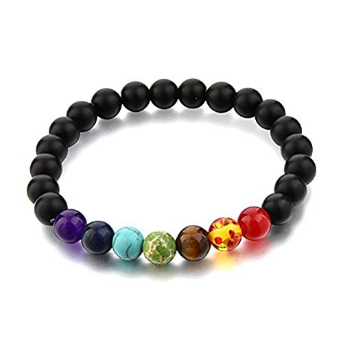 Shining Diva Fashion Spiritual 8mm Lava Rock Beads with 7 Chakra Evil Eye Stylish Unisex Bracelet