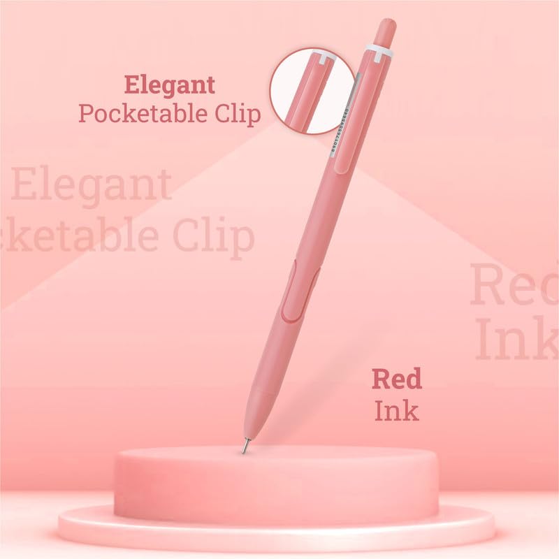 Hauser XO RT Retractable Ball Pen | Sleek Matt Finish Pastel Shade Body & Minimalistic Design | Low Viscosity Ink With Ultra Durable Tip | Red Ink, Pack Of 10