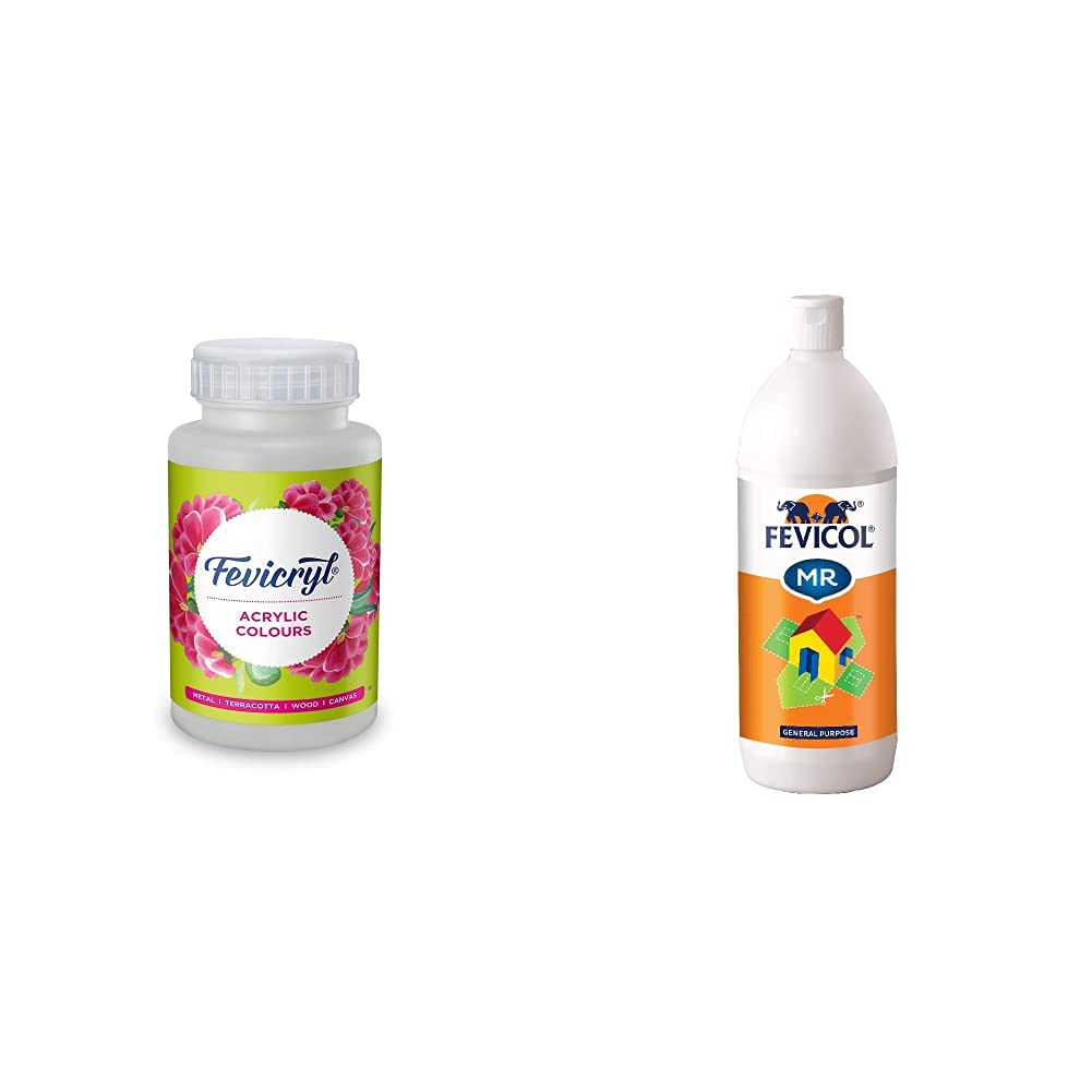 Pidilite Fevicol 1 KG Craft Glue Ultimate Adhesive for Student’s Project Work - Craft Glue & Office Glue Refill Pack Fevicryl Acrylic Colour, White Paint, 500 ml, Rich Pigment, Non-Craking Paint