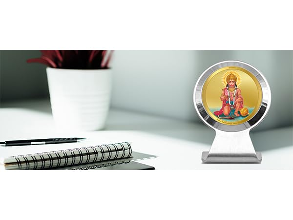 DIVINITI 24K Gold Plated Religious Car Dashboard Frame | Premium God Idol Frame for Car, Home Mandir & Office Table | Spiritual Gift, Decorative Showpiece | Hanuman Ji