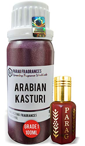 Parag Fragrances Arabian Kasturi Attar 100Ml (With Empty Fancy Bottles) - Natural, Long Lasting, Bhapka Processed Attar for Clothes and Religious Use