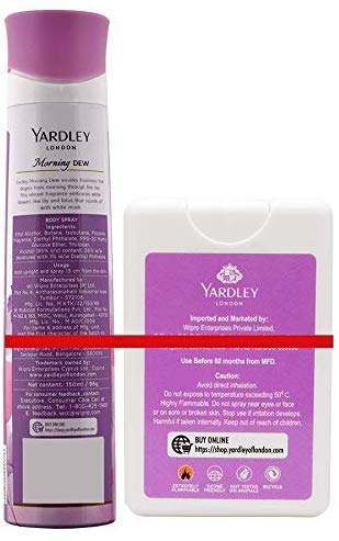 Yardley London Morning Dew Refreshing Deo Body Spray 150ml with Morning Dew Compact Perfume 18ml Free for Women