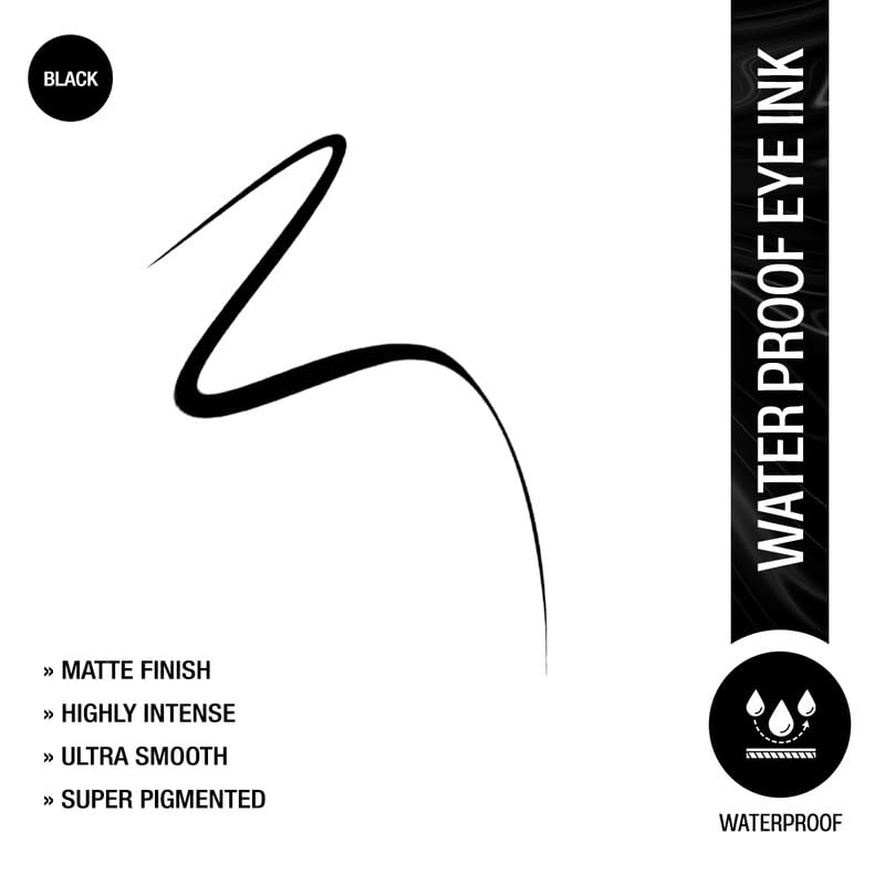 INSIGHT Waterproof Eye Ink | Quick Drying Formula | Matte Finish | Smudge Proof | Waterproof | Flexi Tip Brush - (Black) 6.5 g